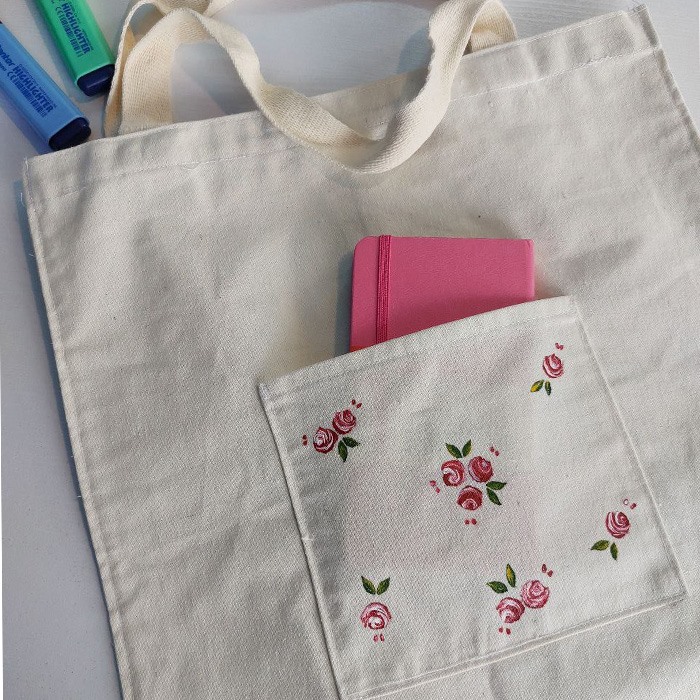 ساک خرید مدل جیب دار طرح گل رز