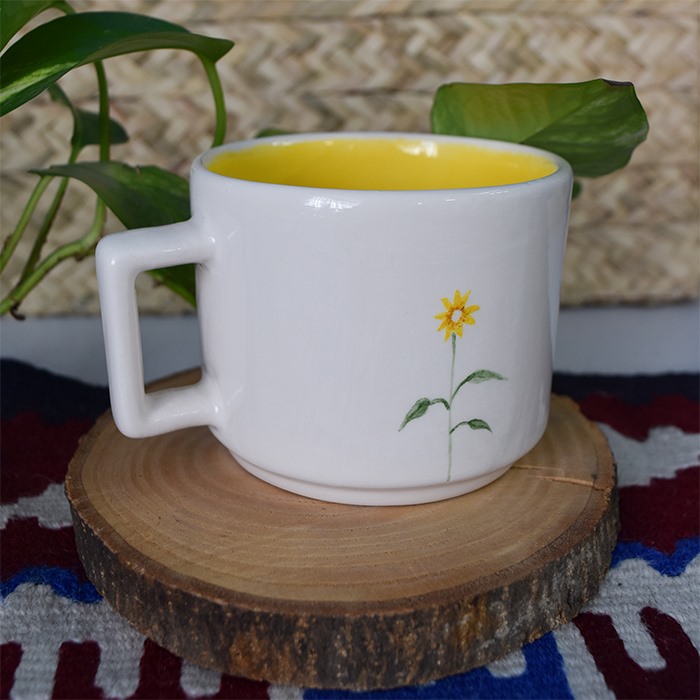 ماگ سرامیکی گل زرد تک